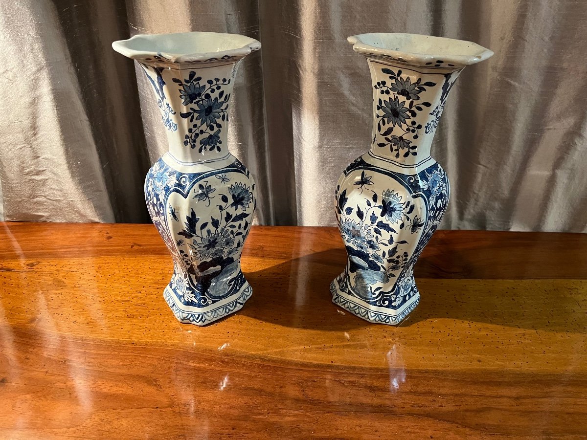 Pair Of 19th Century Delft Ceramic Vases-photo-2