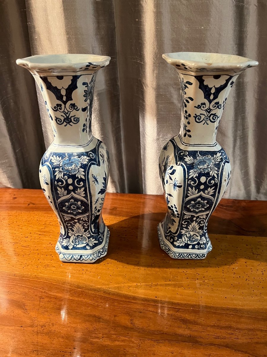 Pair Of 19th Century Delft Ceramic Vases-photo-3