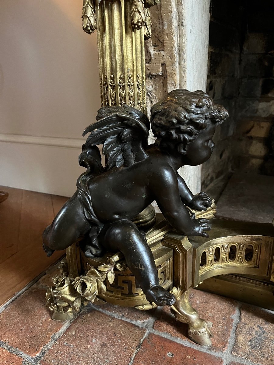 19th Century Bronze Fireplace Bar With Cherub Decor-photo-3