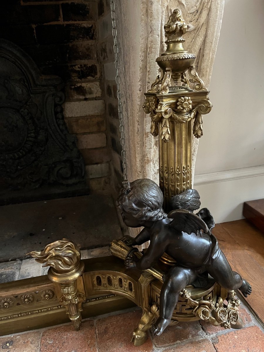 19th Century Bronze Fireplace Bar With Cherub Decor-photo-4