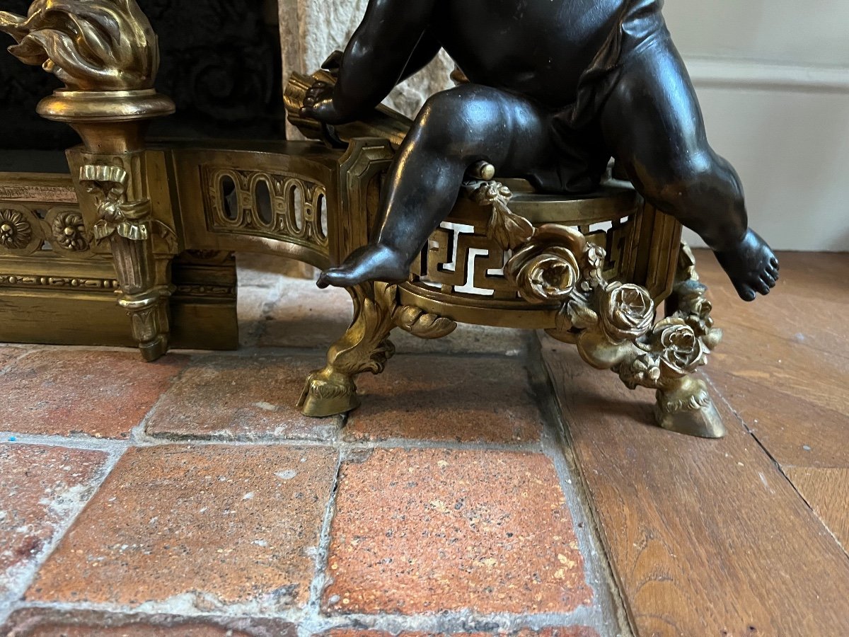 19th Century Bronze Fireplace Bar With Cherub Decor-photo-4