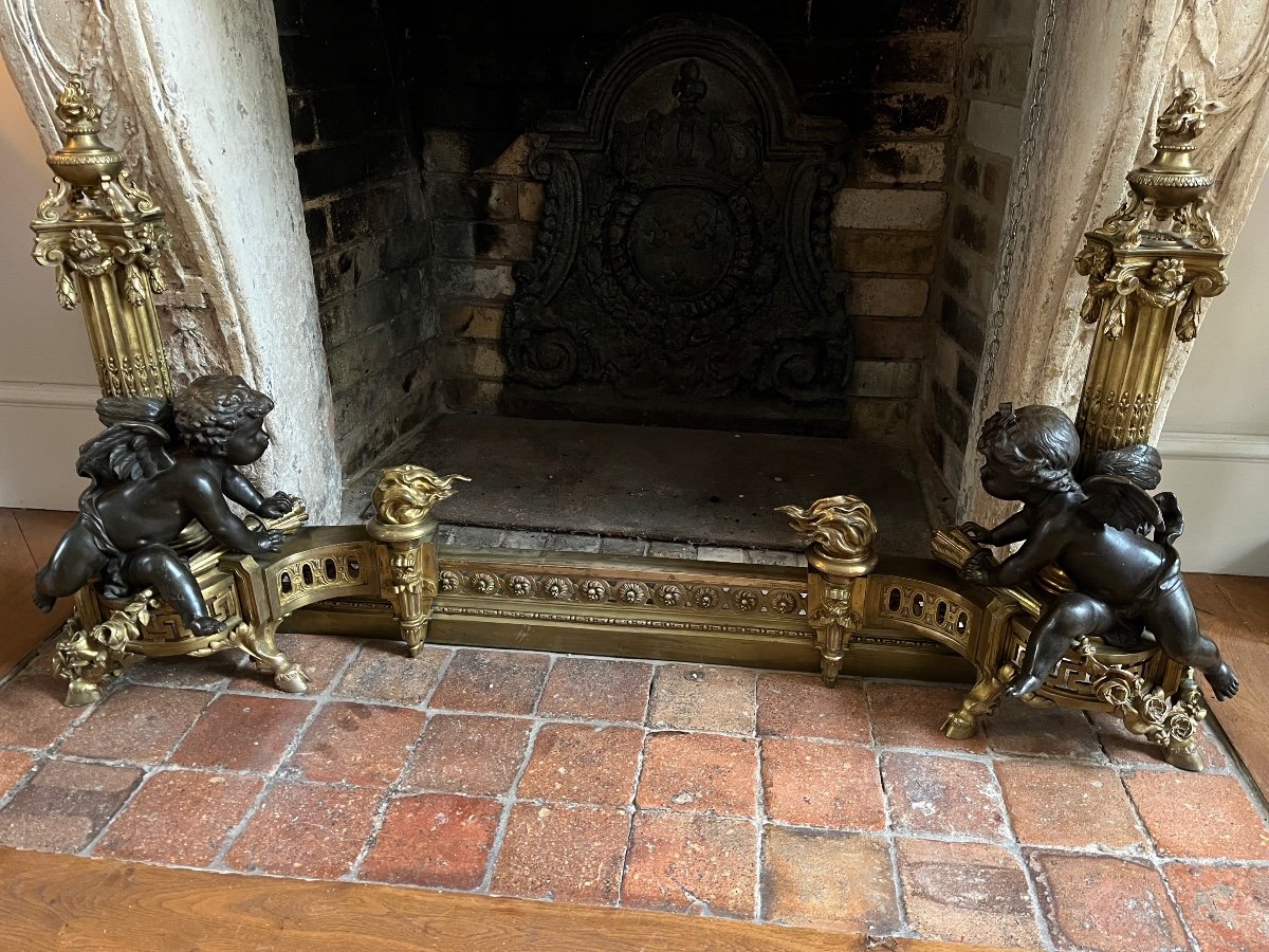 19th Century Bronze Fireplace Bar With Cherub Decor-photo-7