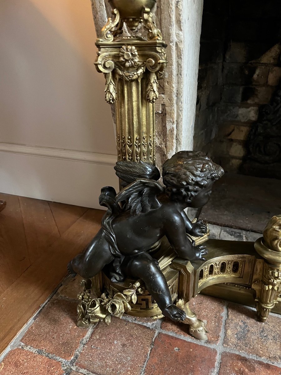 19th Century Bronze Fireplace Bar With Cherub Decor-photo-8