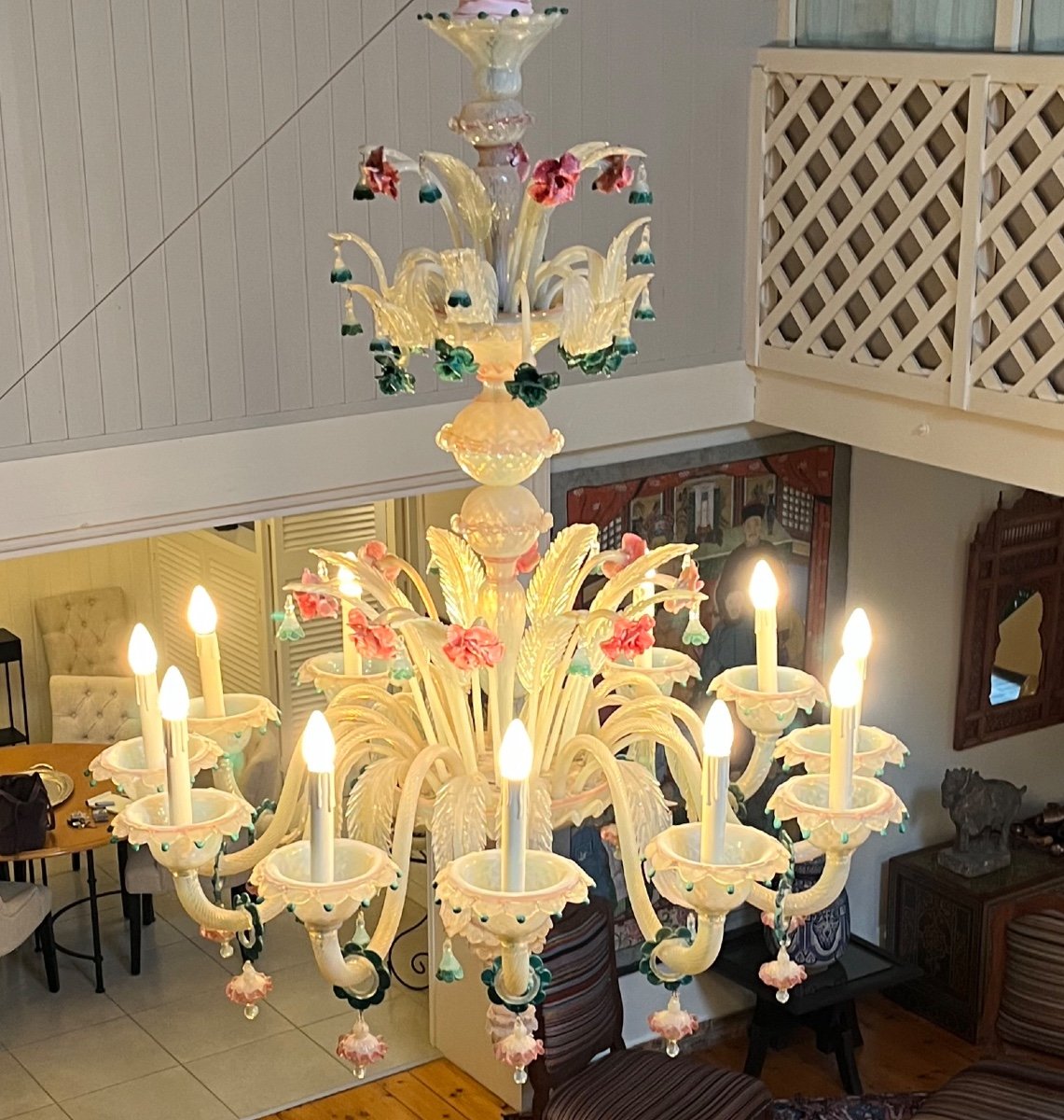 Important 12 Lights Murano Glass Chandelier -photo-4