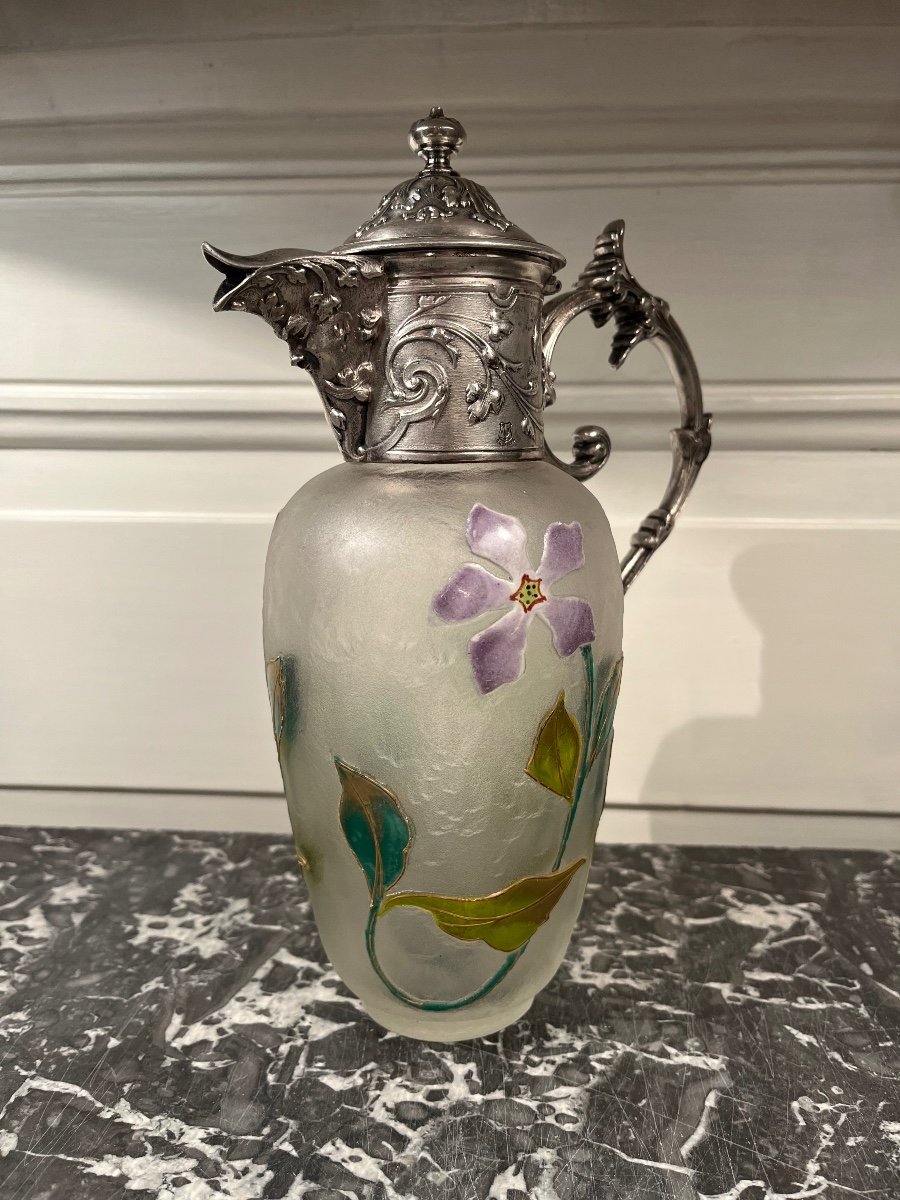 Art Nouveau Glass Paste And Silver-plated Metal Ewer -photo-5