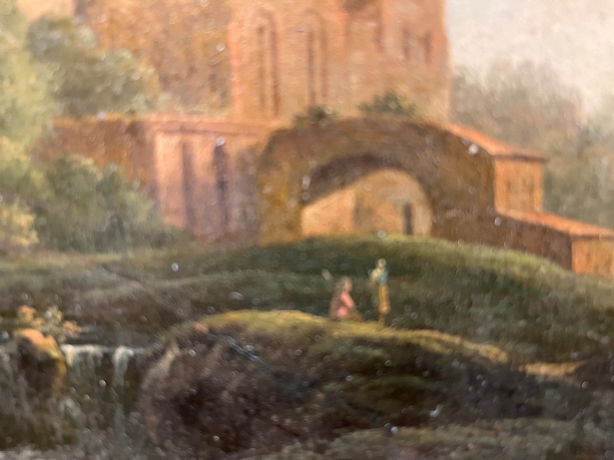 Oil On Panel Scene Of Ancient Ruins, 18th Century-photo-2