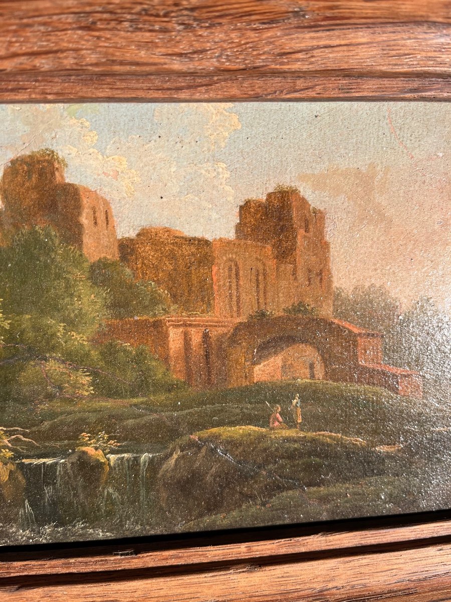 Oil On Panel Scene Of Ancient Ruins, 18th Century-photo-2