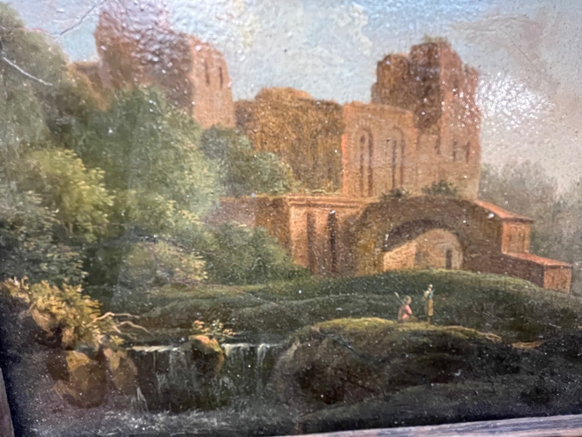 Oil On Panel Scene Of Ancient Ruins, 18th Century-photo-3