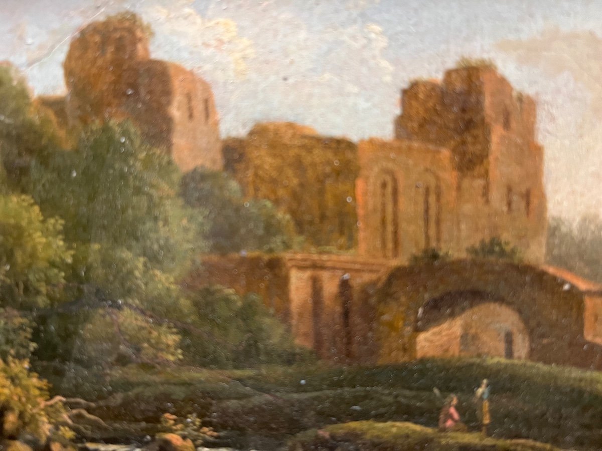 Oil On Panel Scene Of Ancient Ruins, 18th Century-photo-4