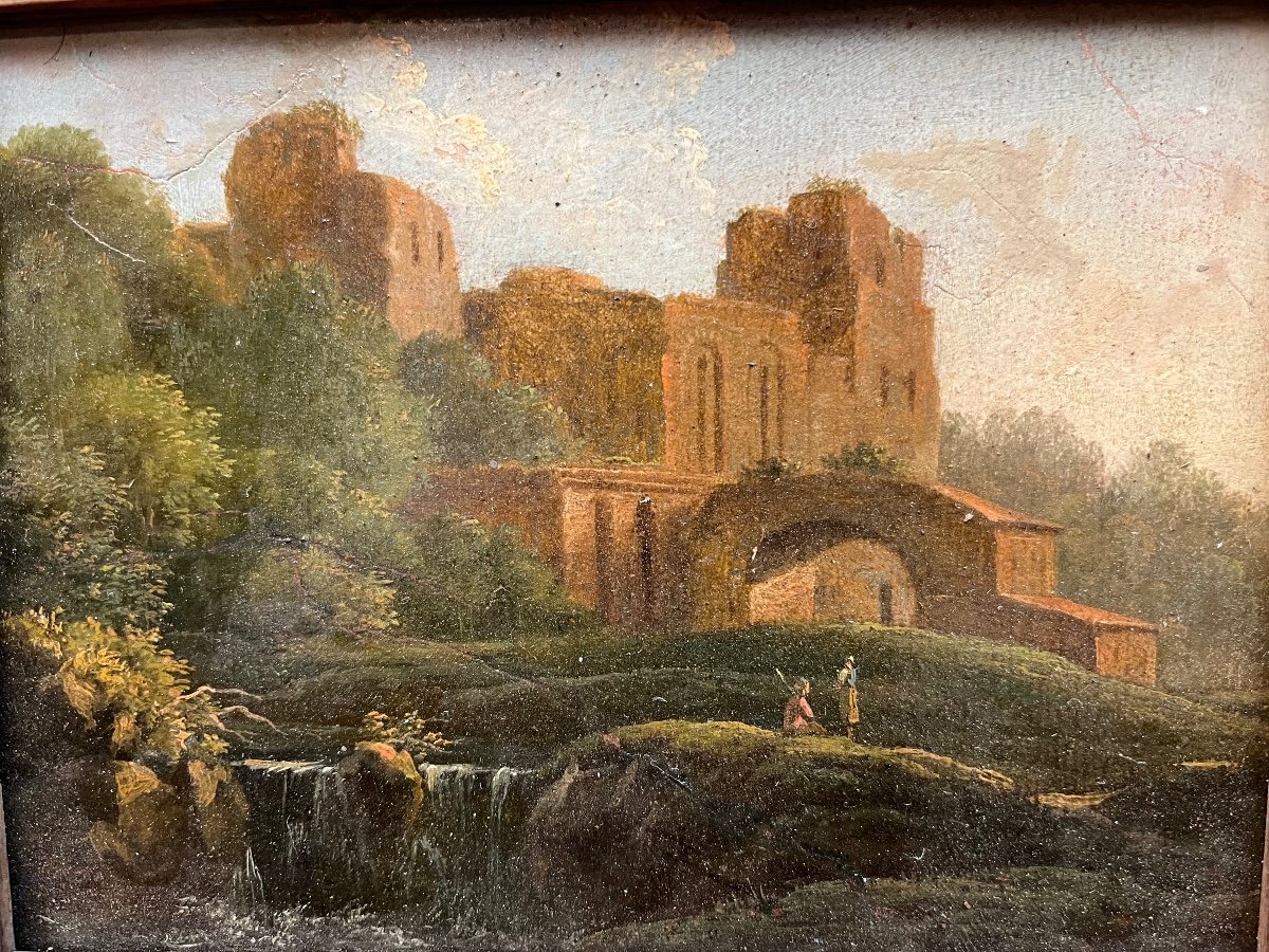 Oil On Panel Scene Of Ancient Ruins, 18th Century-photo-7