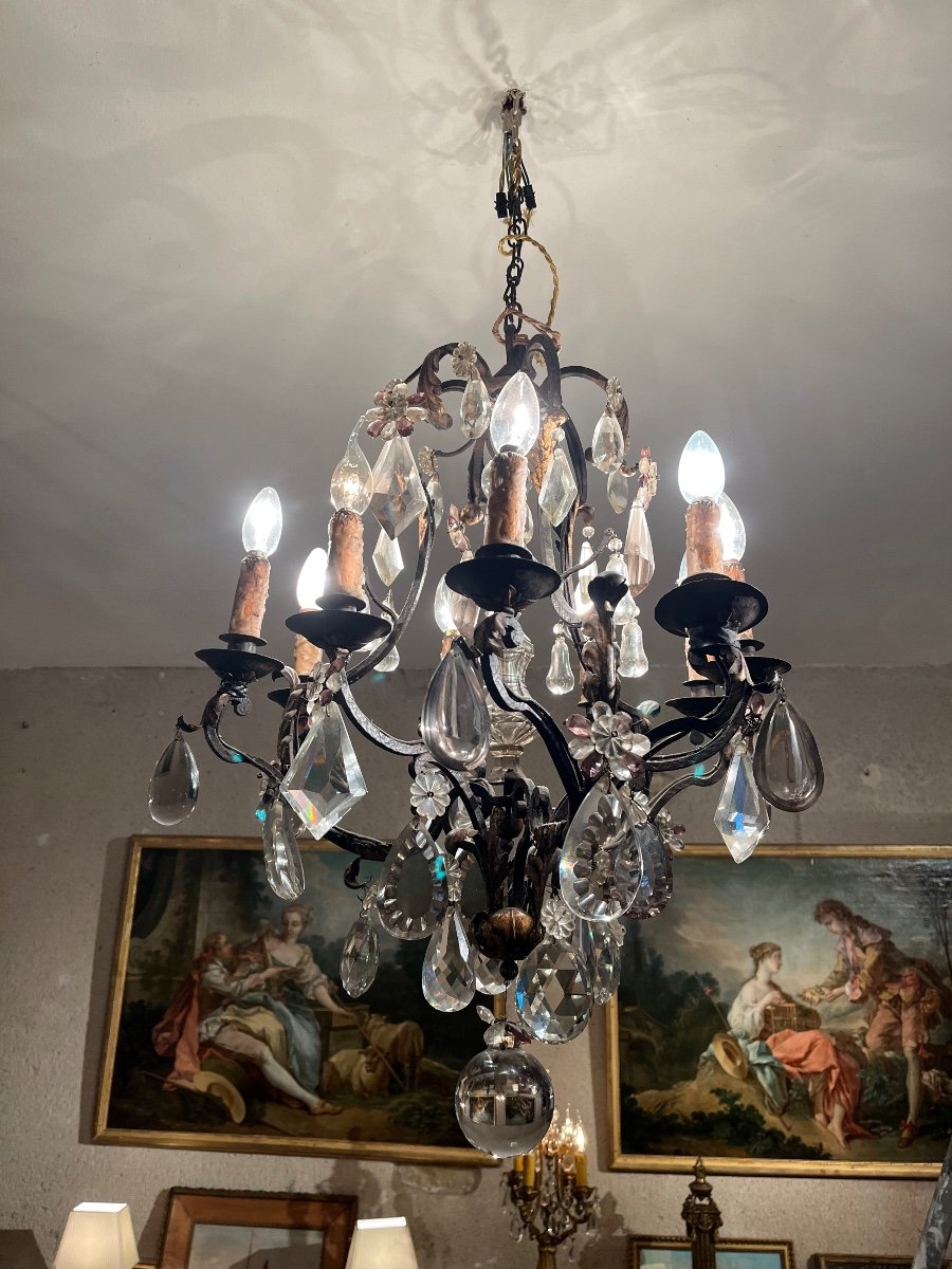 Louis XV Style Wrought Iron Chandelier With 6 Light Arms-photo-3