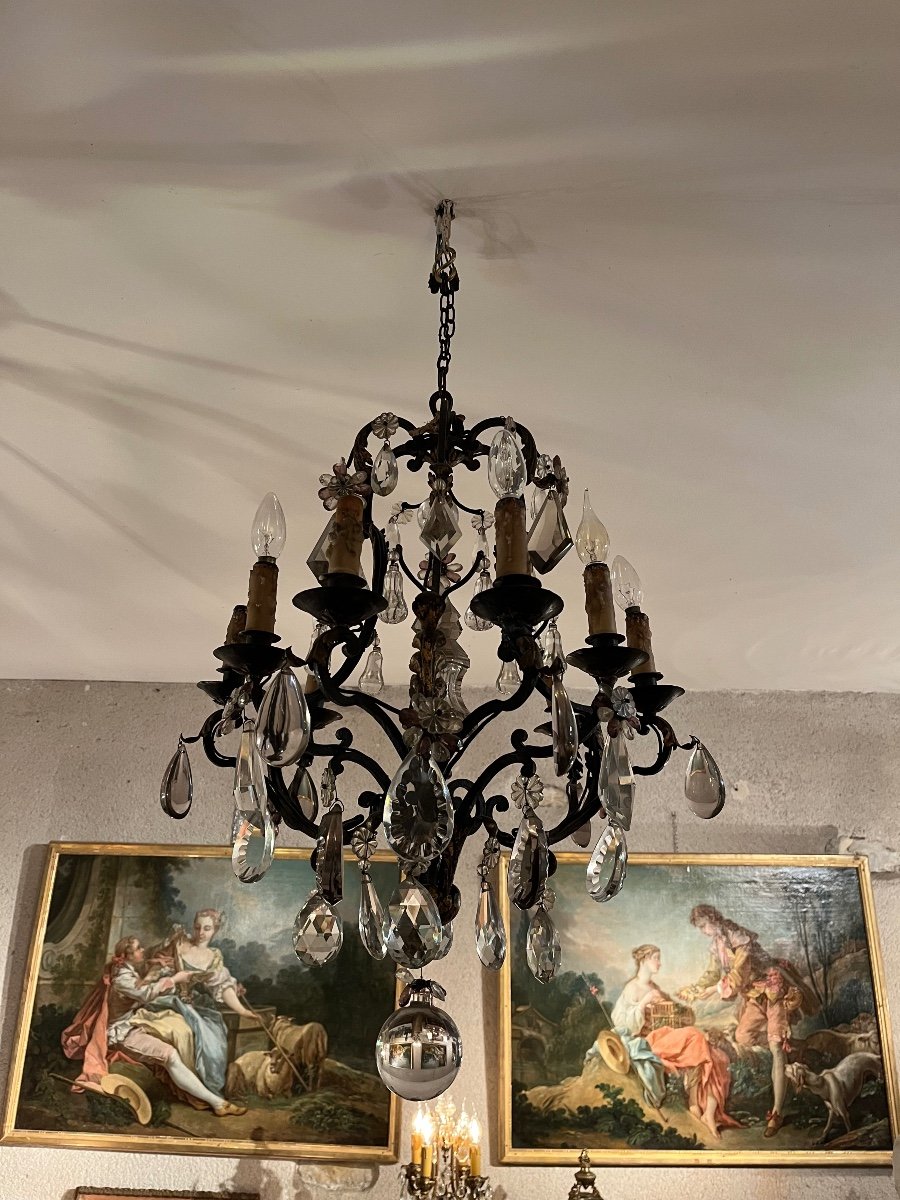 Louis XV Style Wrought Iron Chandelier With 6 Light Arms-photo-5