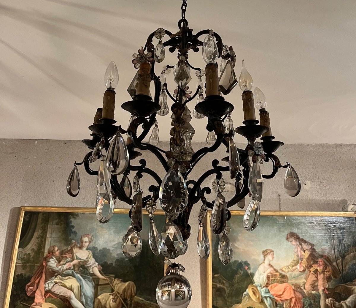 Louis XV Style Wrought Iron Chandelier With 6 Light Arms