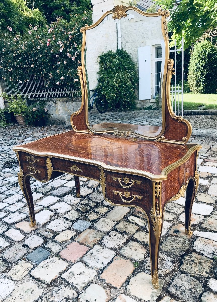 élégante Coiffeuse En Marqueterie De Style Louis  XV  Attribuée à Joseph - Emmanuel Zwiener