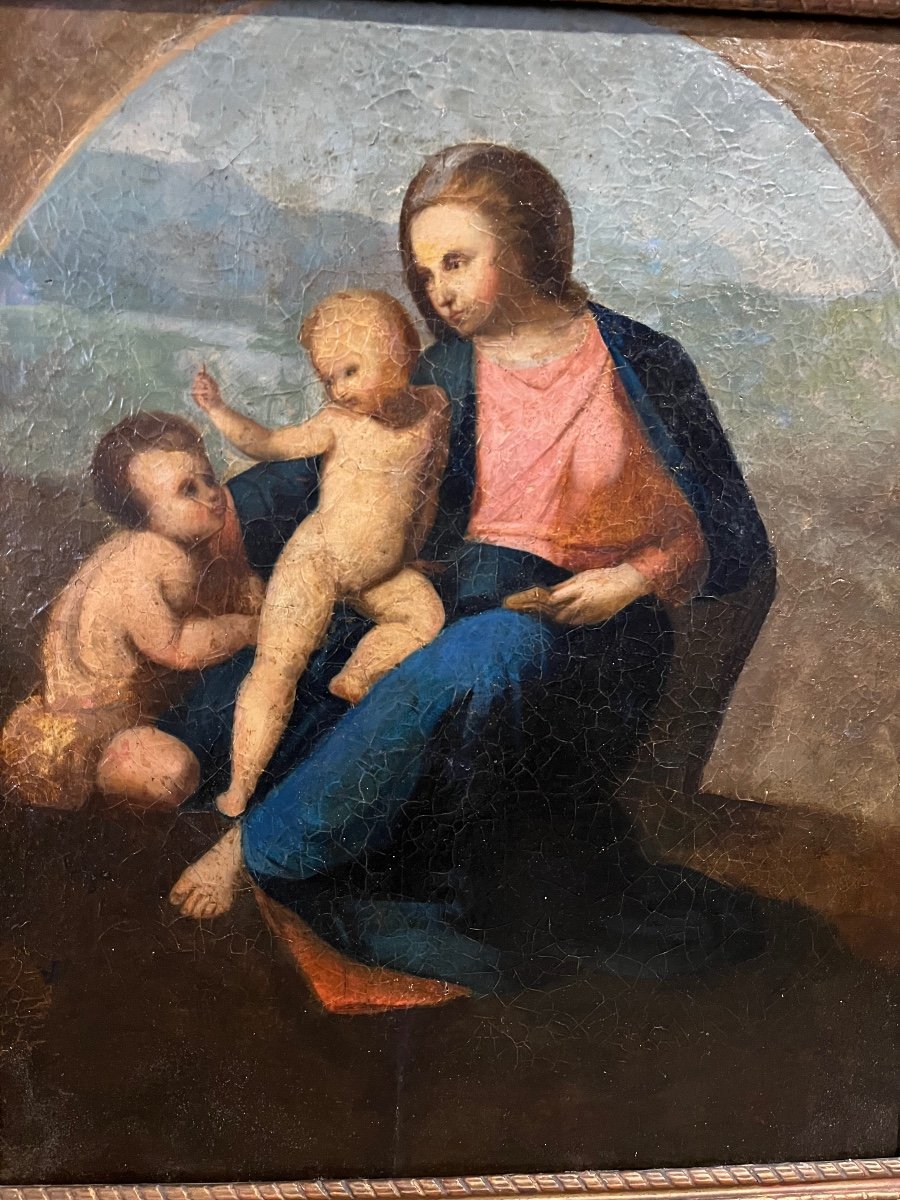 Virgin And Child And St John The Baptist Oil On Canvas Late 18th Century-photo-4