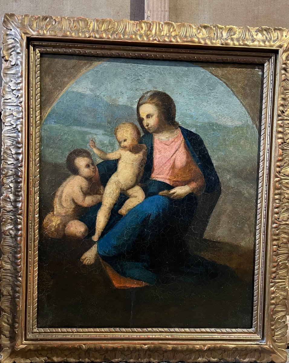 Virgin And Child And St John The Baptist Oil On Canvas Late 18th Century-photo-1