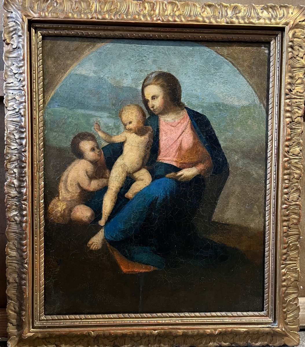 Virgin And Child And St John The Baptist Oil On Canvas Late 18th Century