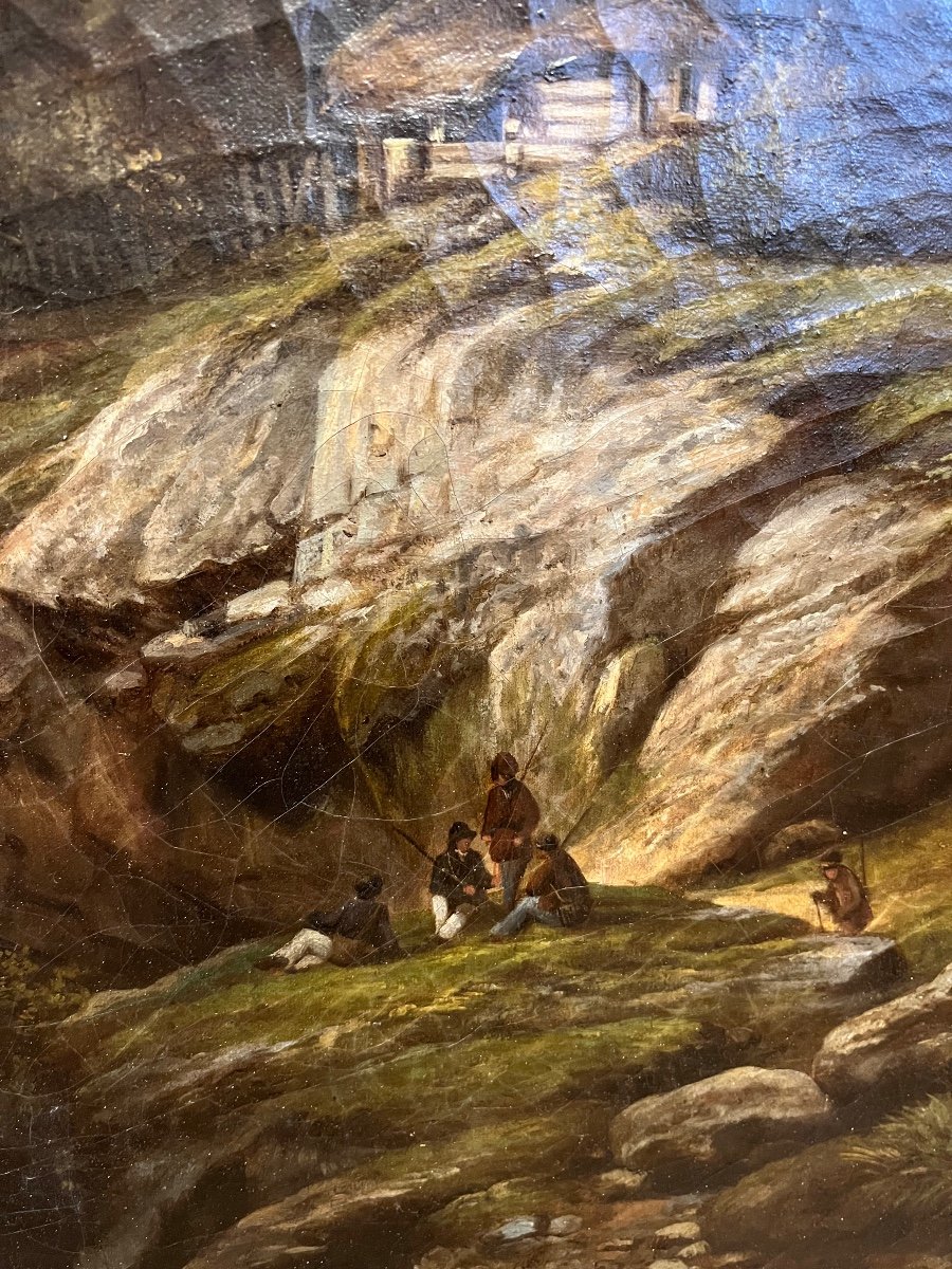 Oil On Canvas 19th Century Mountain Landscape -photo-2