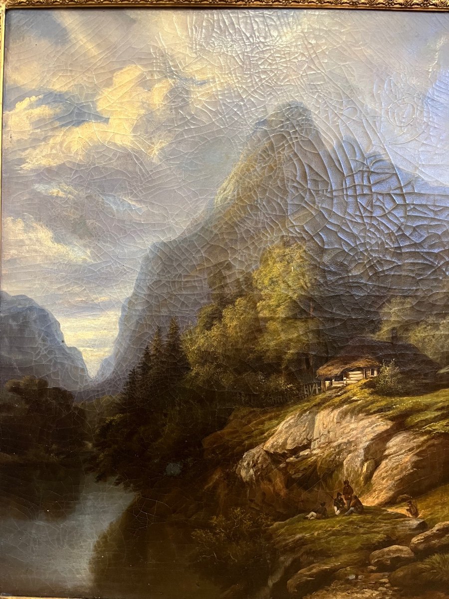 Oil On Canvas 19th Century Mountain Landscape -photo-4