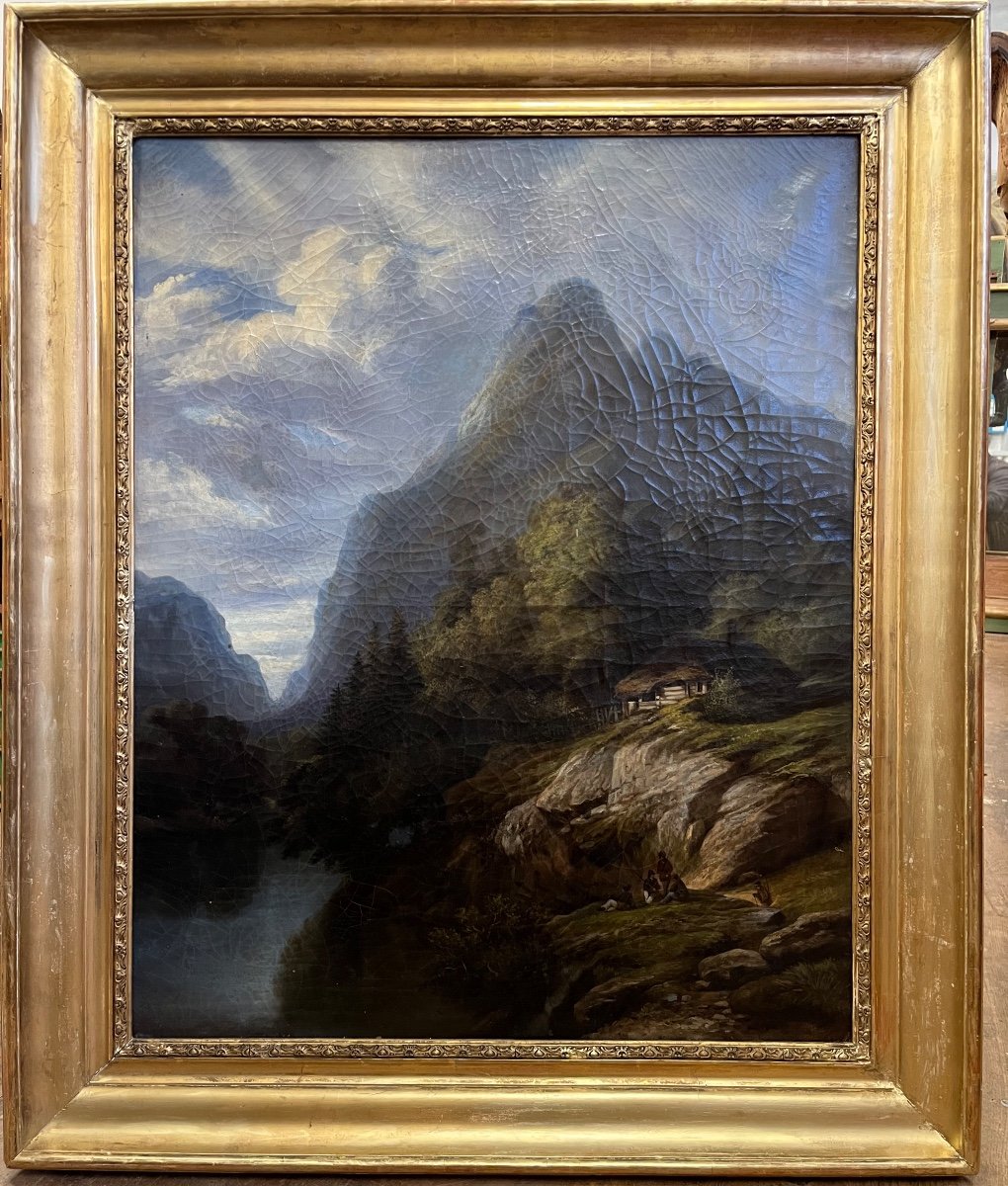 Oil On Canvas 19th Century Mountain Landscape -photo-6