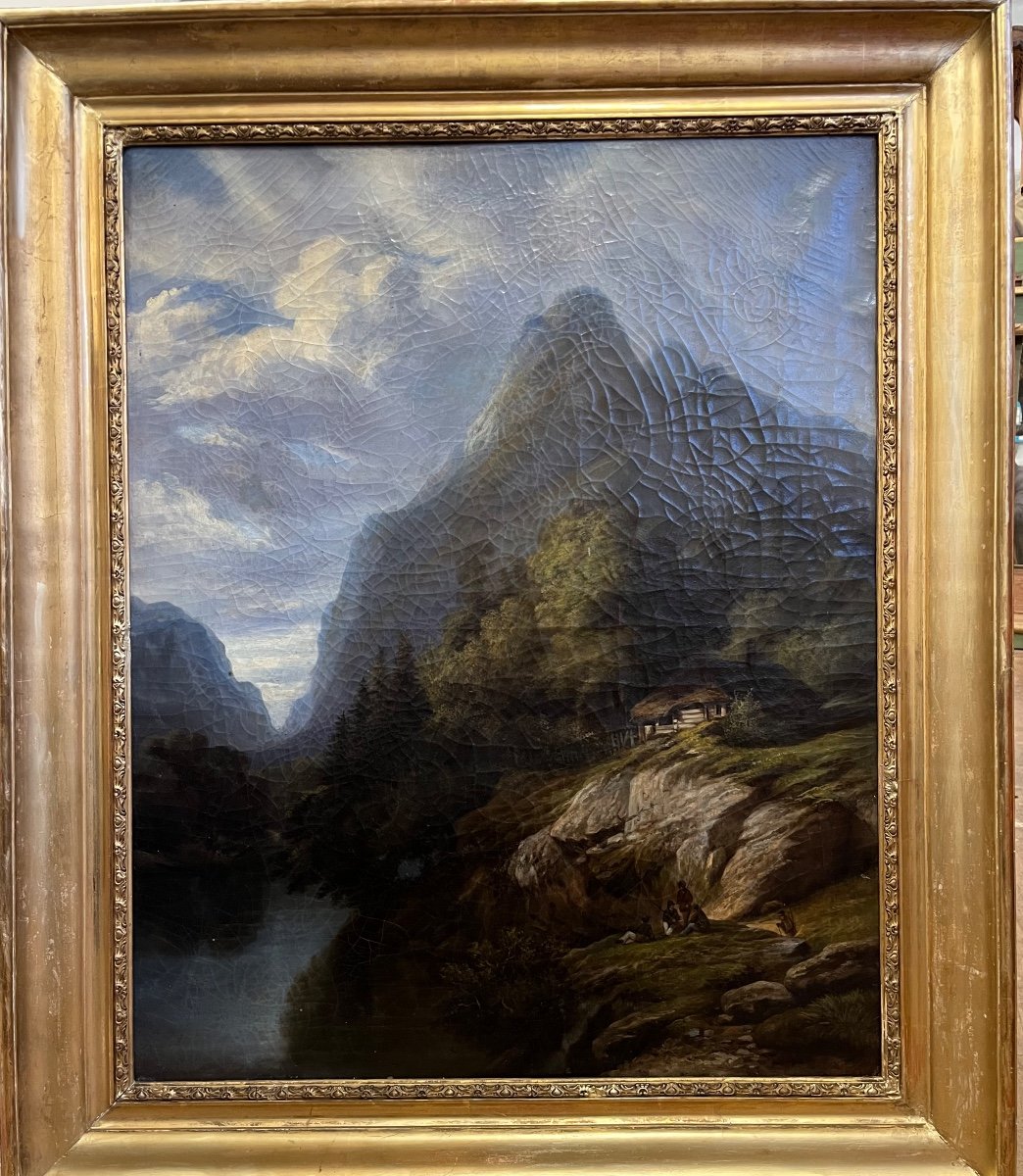 Oil On Canvas 19th Century Mountain Landscape 