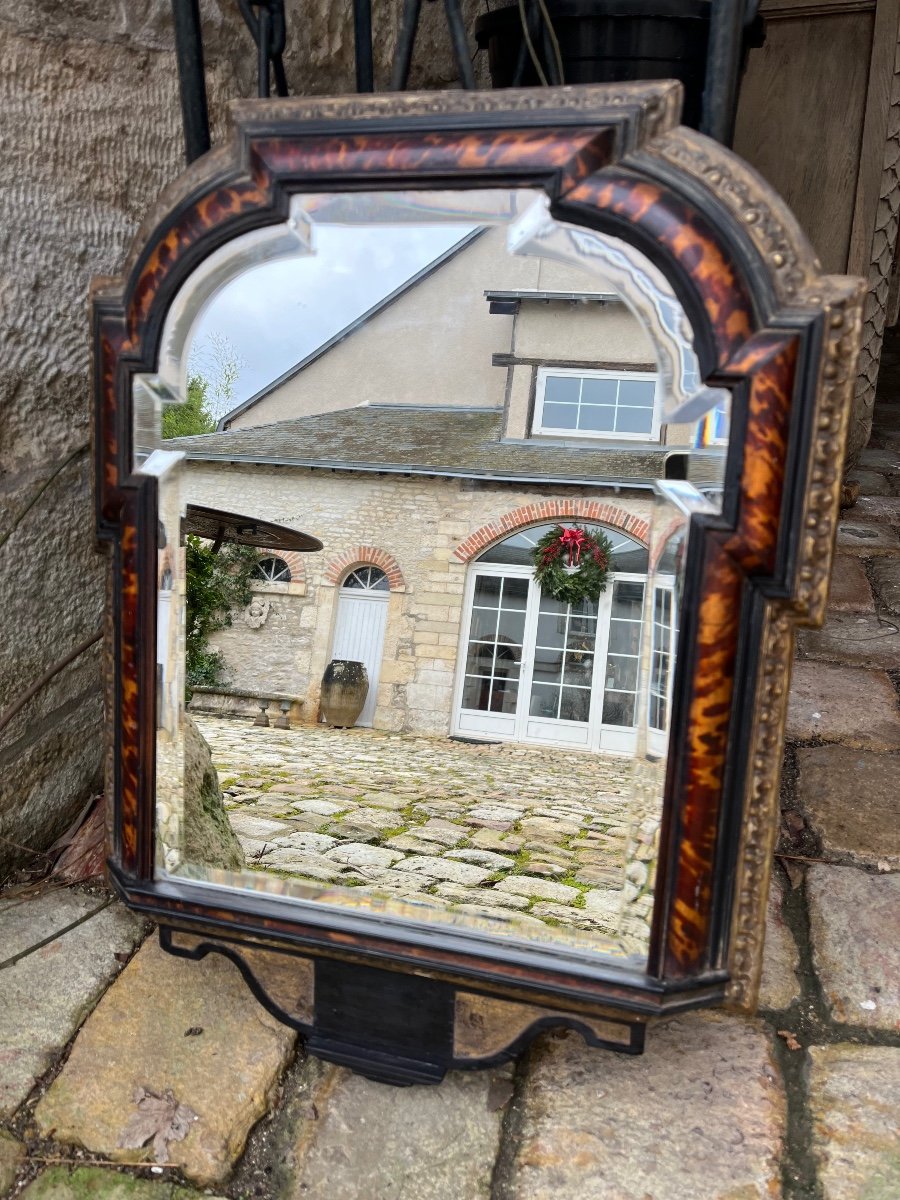 18th Century Italian Tortoiseshell And Gilded Wood Mirror -photo-2