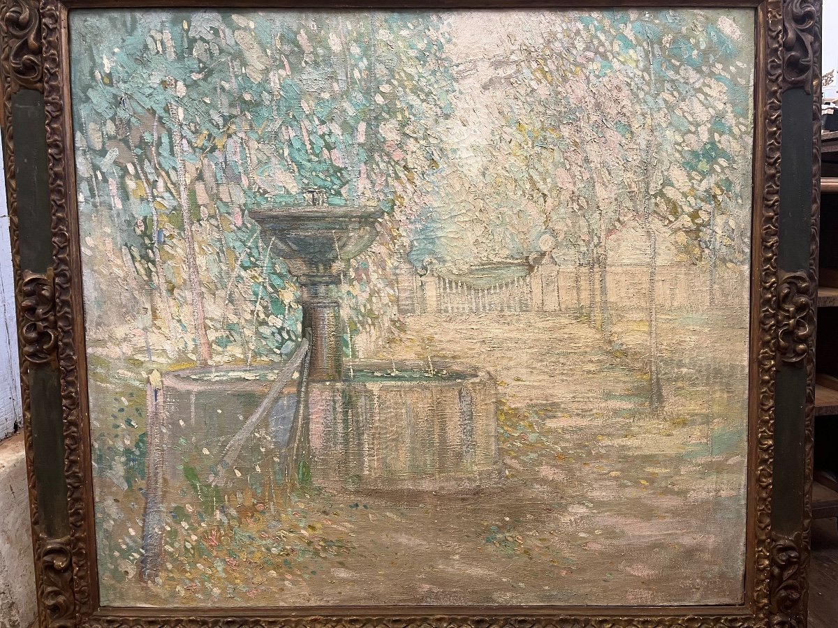 La Fontaine  - Huile Sur Toile  Par Gregorio -photo-3