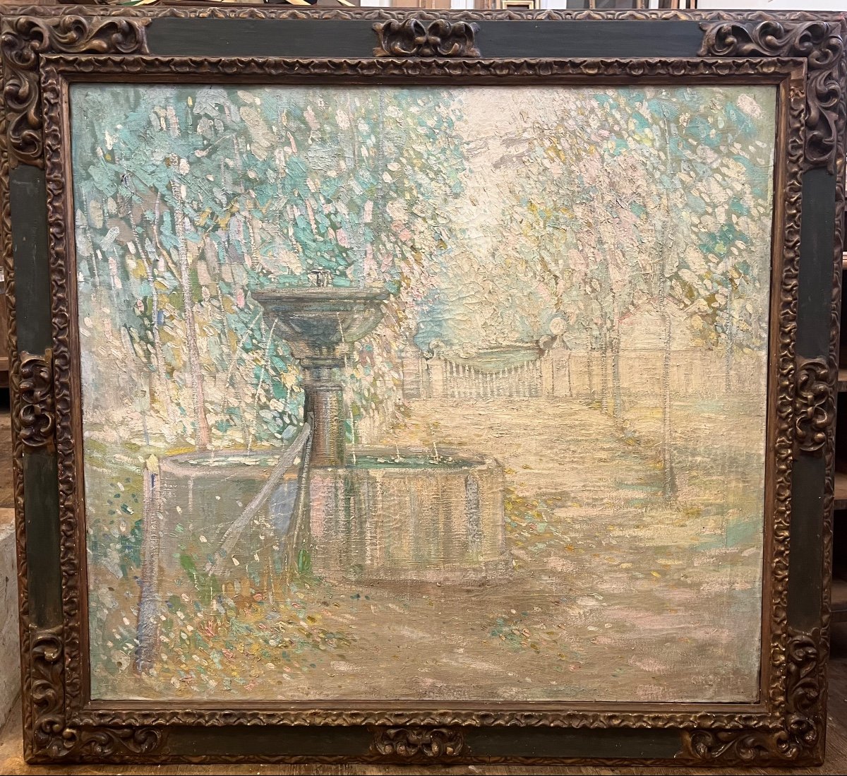 La Fontaine  - Huile Sur Toile  Par Gregorio 