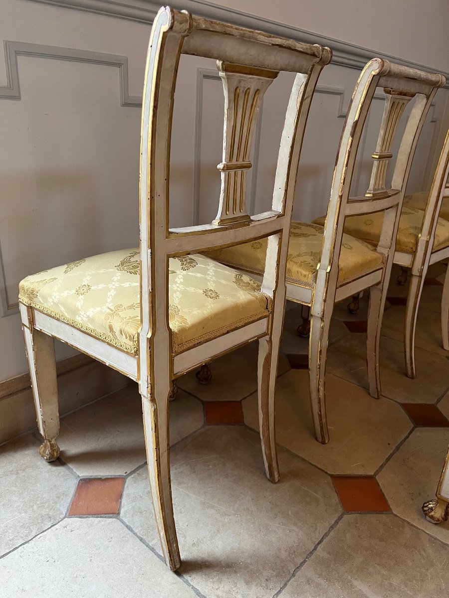 Suite de 6 chaises Italienne Laquées et  Dorées -photo-2