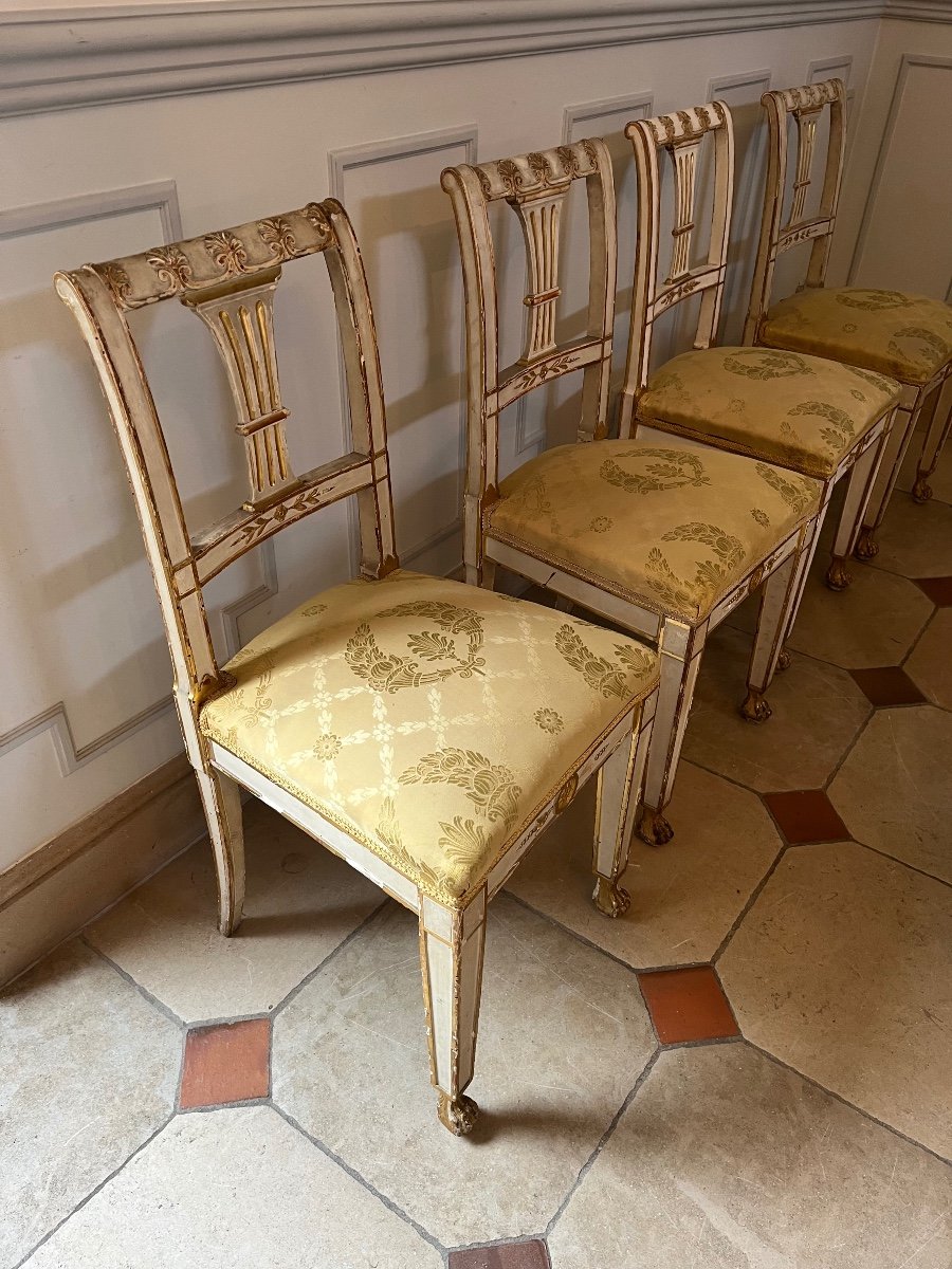 Suite de 6 chaises Italienne Laquées et  Dorées -photo-3