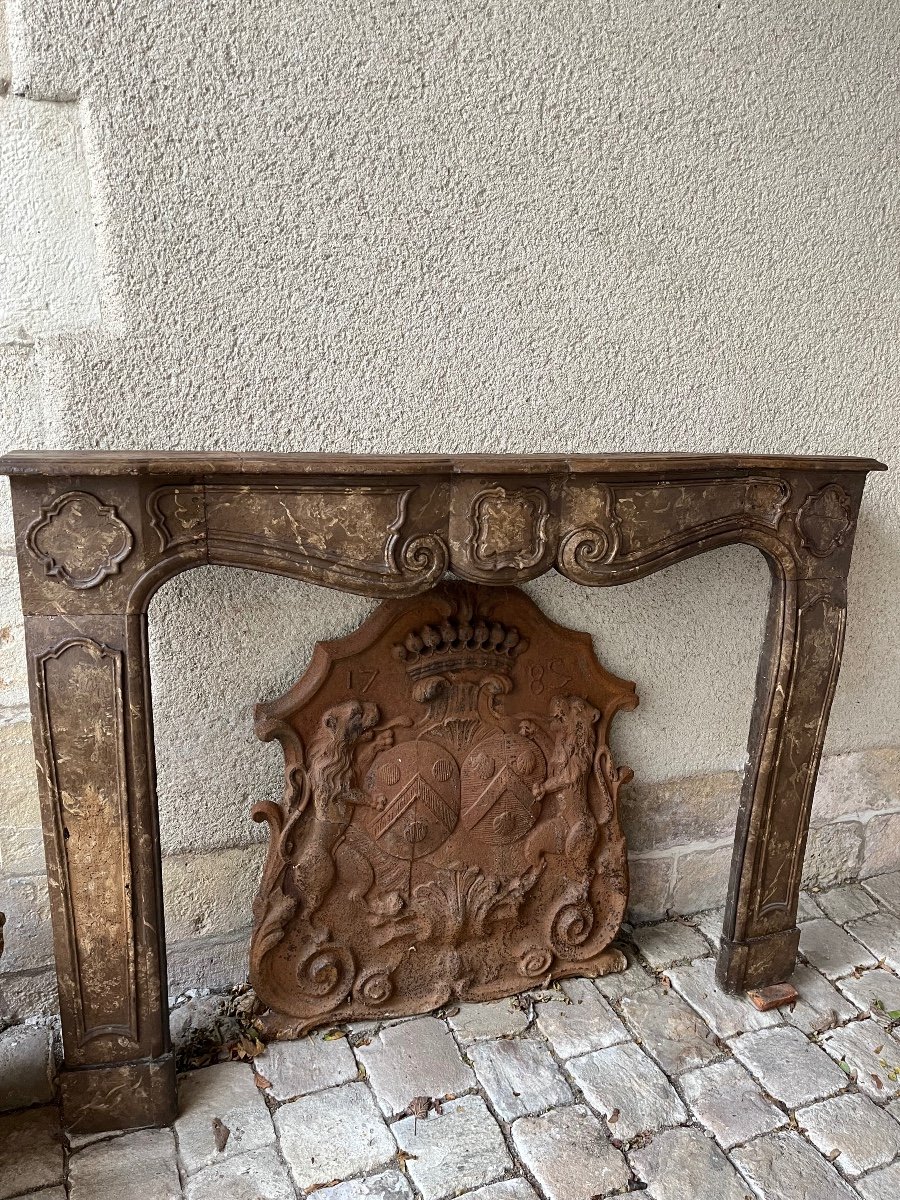 18th Century Fireplace In Painted Wood Faux Marble -photo-4