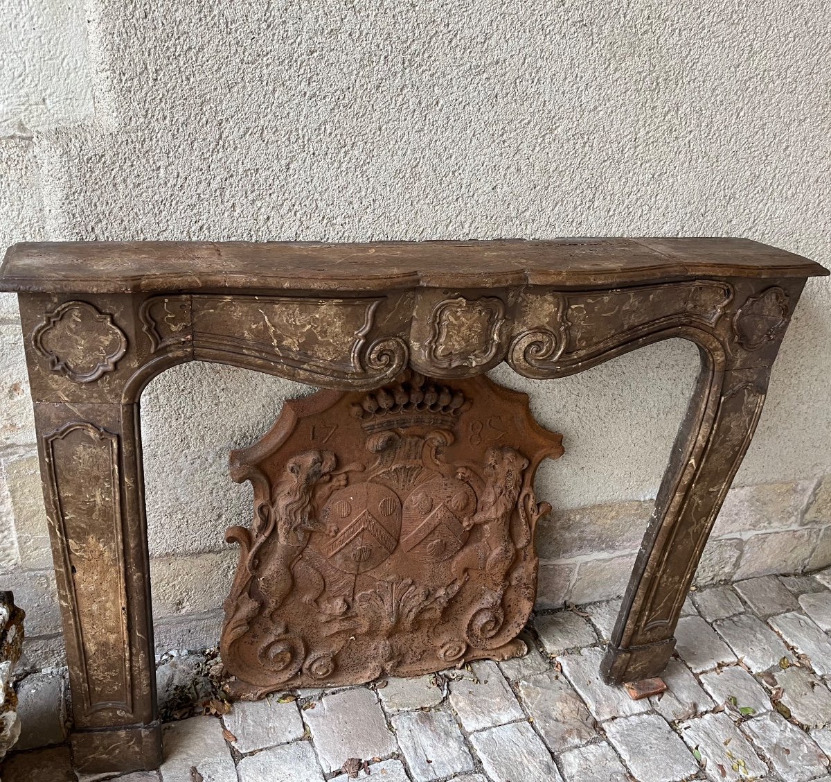 18th Century Fireplace In Painted Wood Faux Marble -photo-1