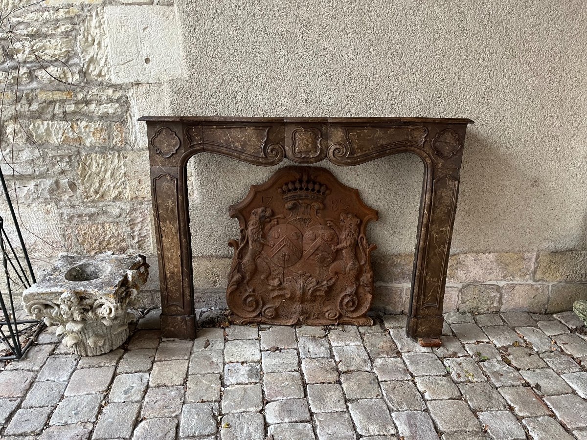 18th Century Fireplace In Painted Wood Faux Marble -photo-5