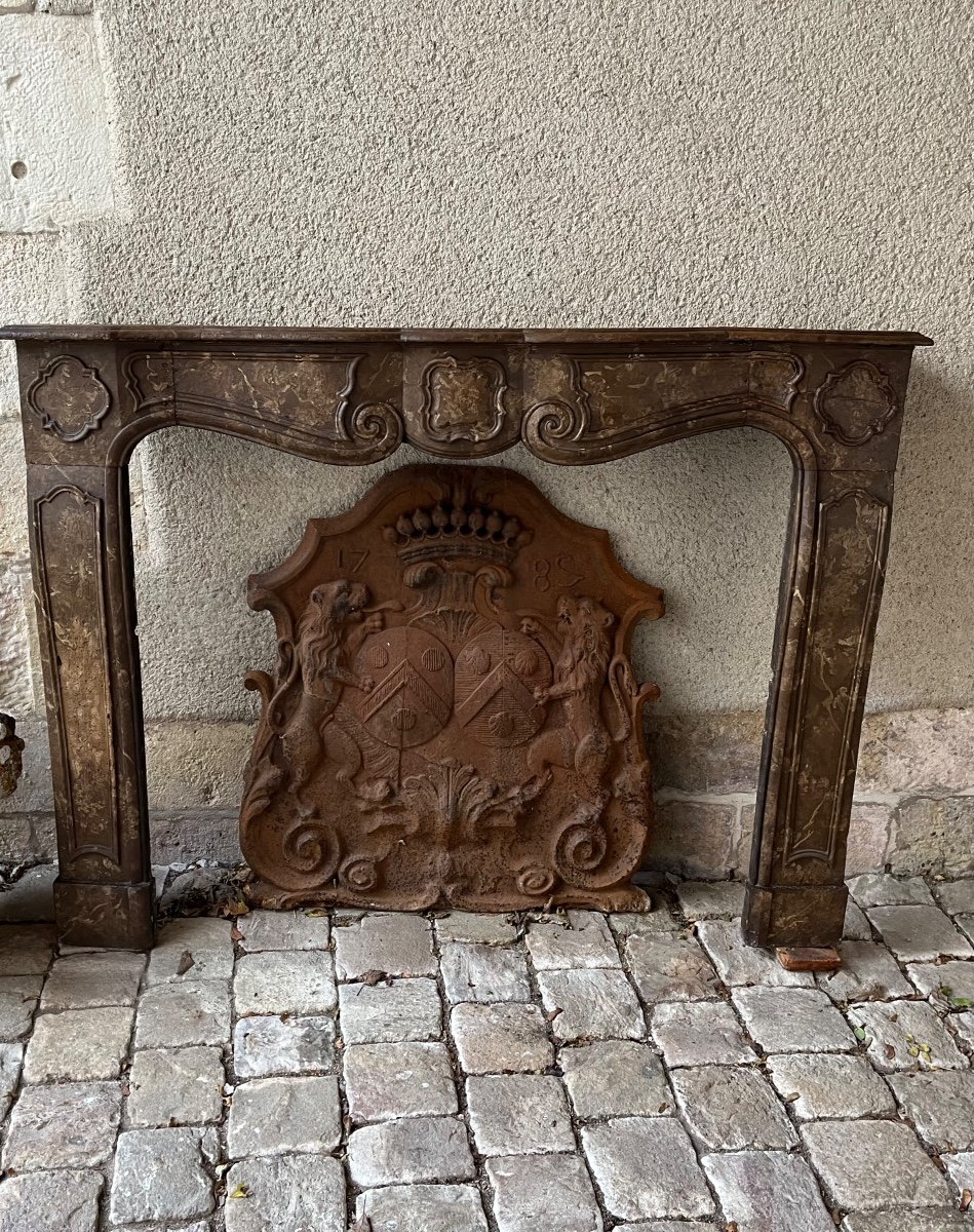 18th Century Fireplace In Painted Wood Faux Marble 