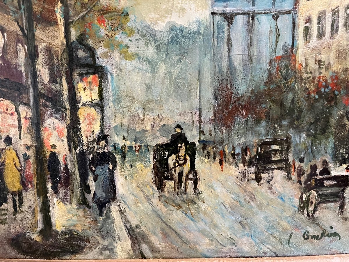 Huile Sur Panneau Vue De Paris -photo-3