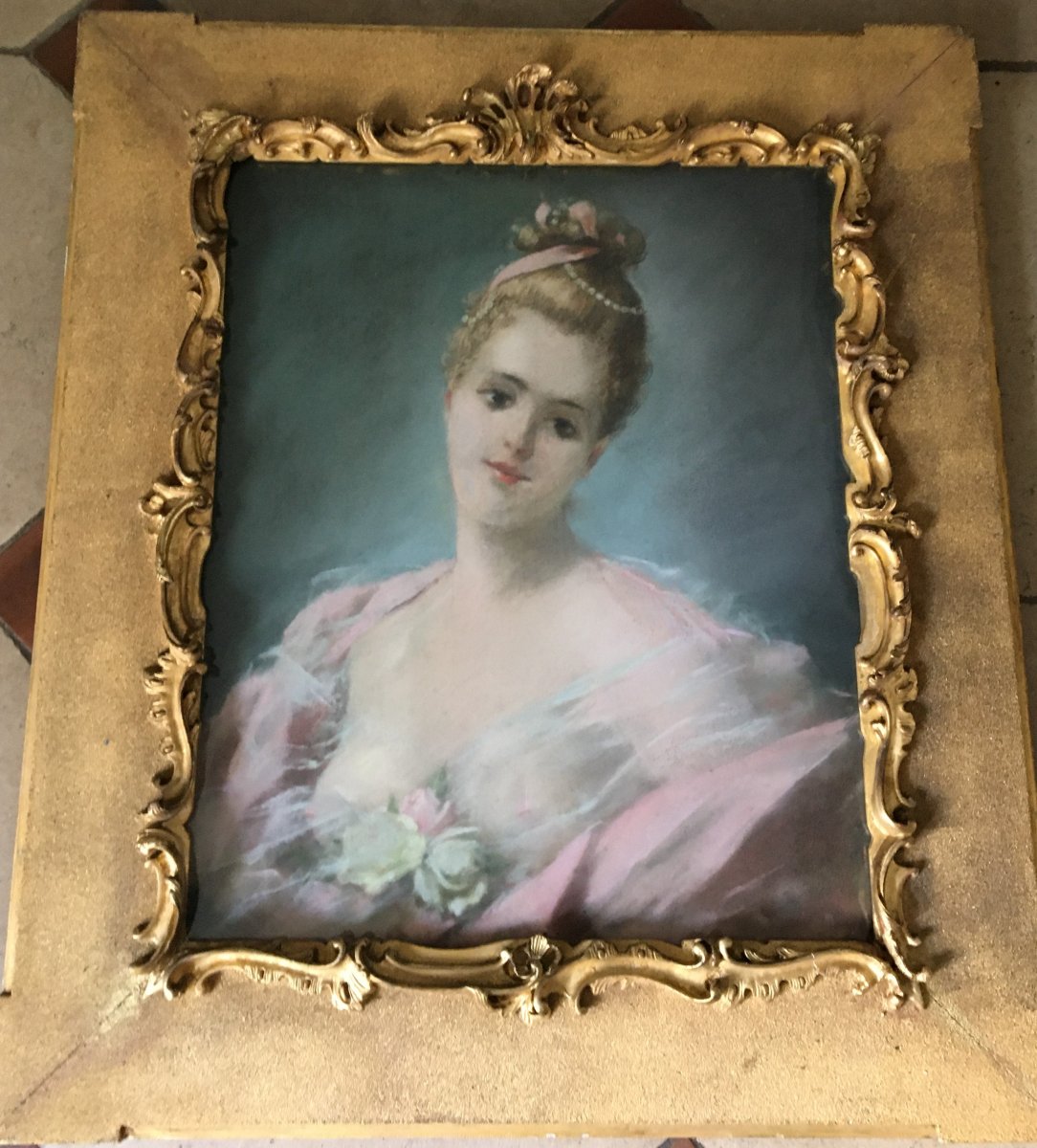 Pastel: Portrait Of Elegant - 1900-photo-2