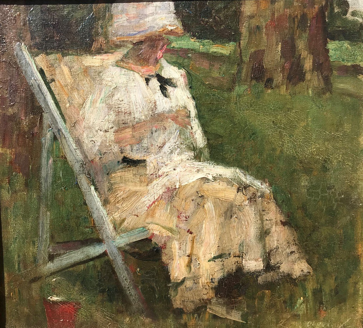 Woman Sewing In Her Garden - Charles René Darrieux-photo-2