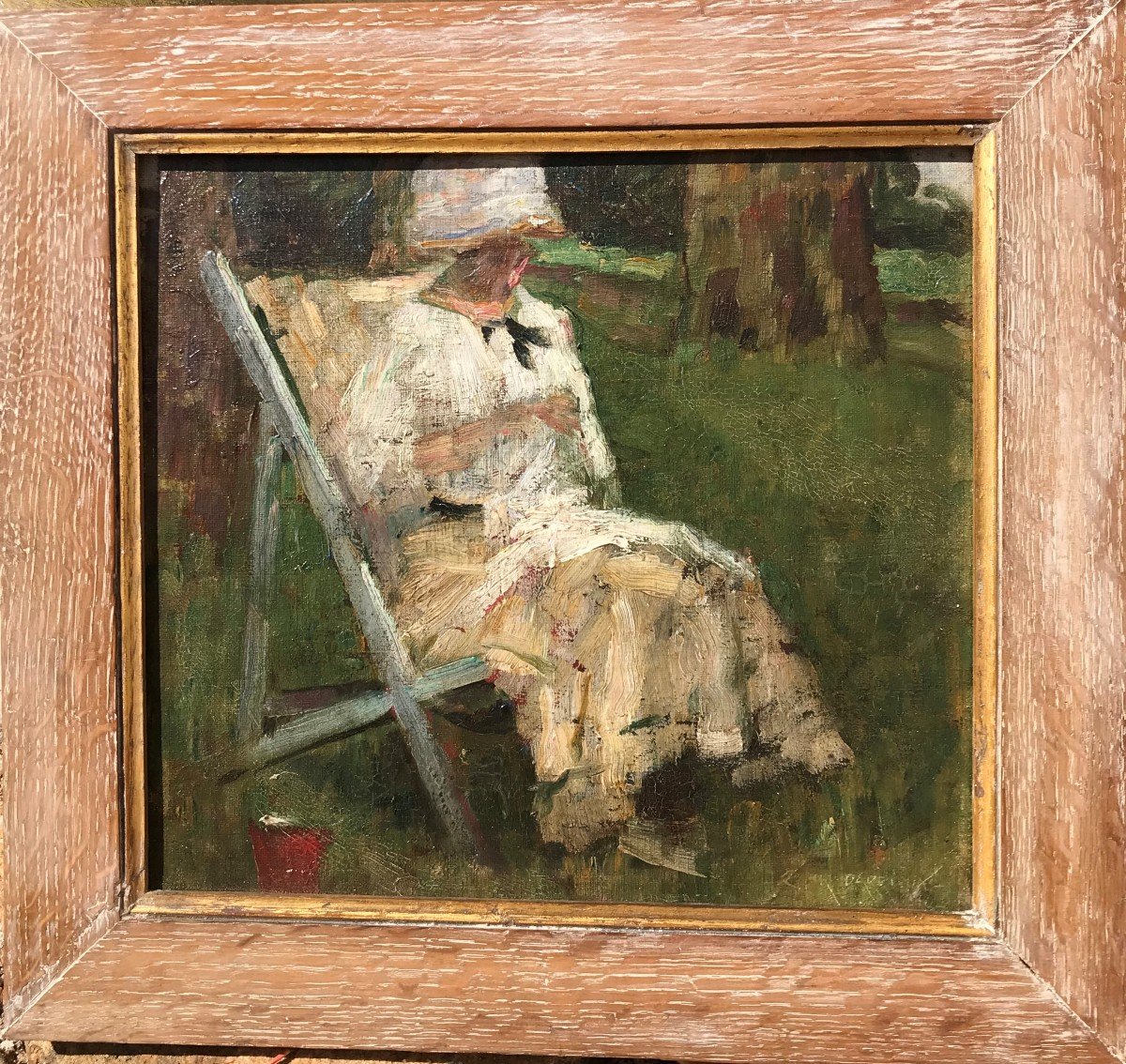 Woman Sewing In Her Garden - Charles René Darrieux