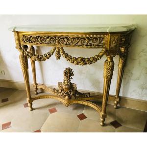 Grande Console demi-lune  en Bois Doré d'époque Napoléon III