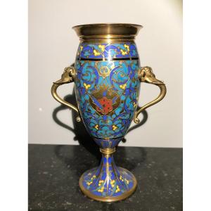 Vase En Bronze Cloisonné Signé F. Barbedienne