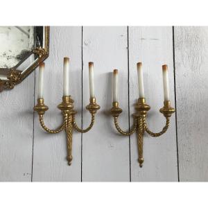 Pair Of Rope Style Bronze Sconces Early 20th Century