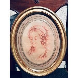 18th Century Sanguine Drawing In An Oval Frame 