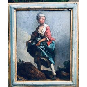 Jeune Femme Au Jardin - Huile Sur Panneau XVllle