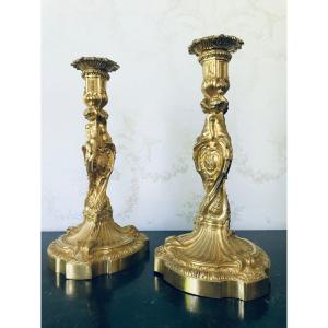 Pair Of Bronze Candlesticks Signed H. Picard 1840-1890