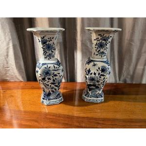 Paire De Vases En Céramique De Delft XIXe