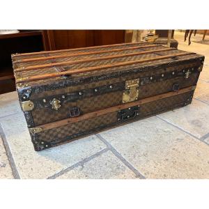 Old Travel Trunk Topped With Waxed Checkered Canvas