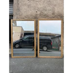 Paire De Grand Miroirs En Bois Doré D’époque XVIIIe 