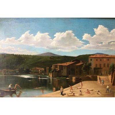Oil On Canvas: Swimming Scene