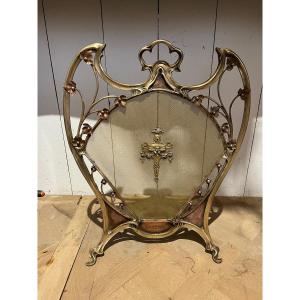 écran De Cheminée Art-nouveau  En Bronze 