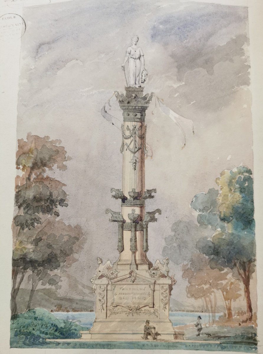 Aquarelle d'Architecture par DUVIVIER  Colonne rostrale 